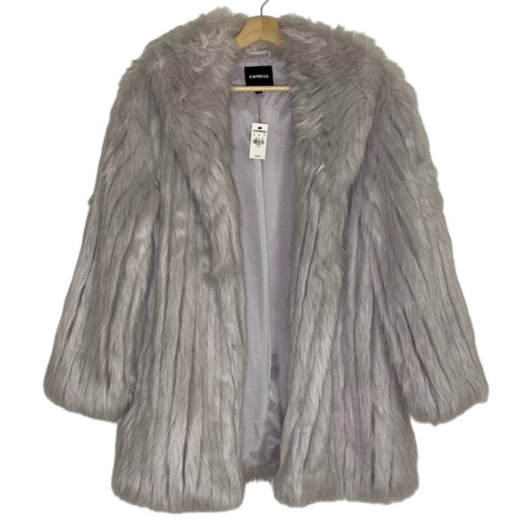 Express Jackets & Blazers - NWT | Express Faux Fur Silver | Lilac Coat